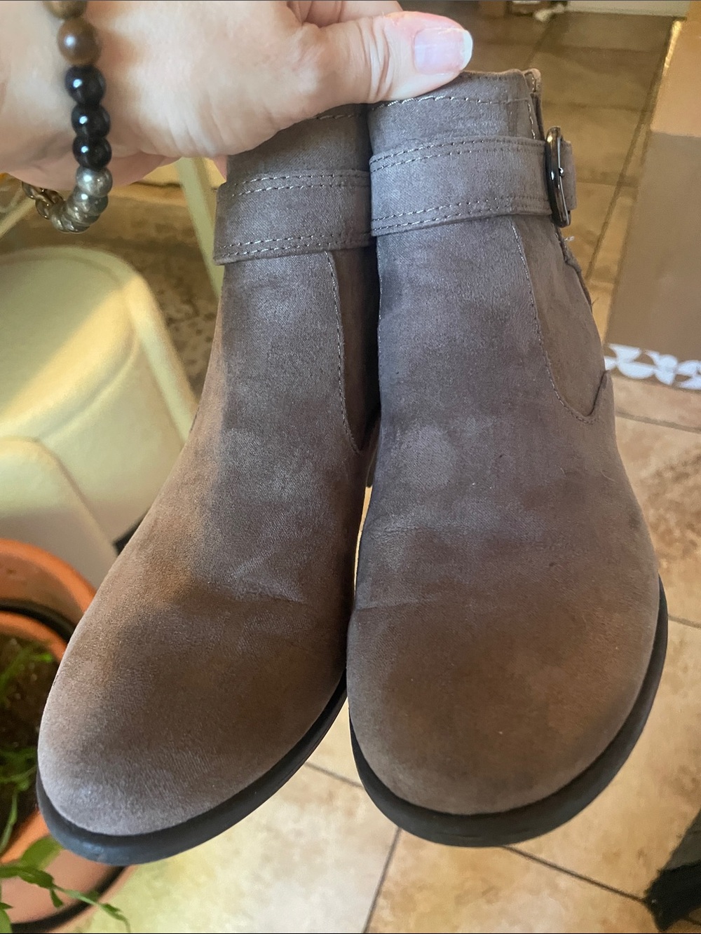 Taupe Gray Suede Ankle Booties